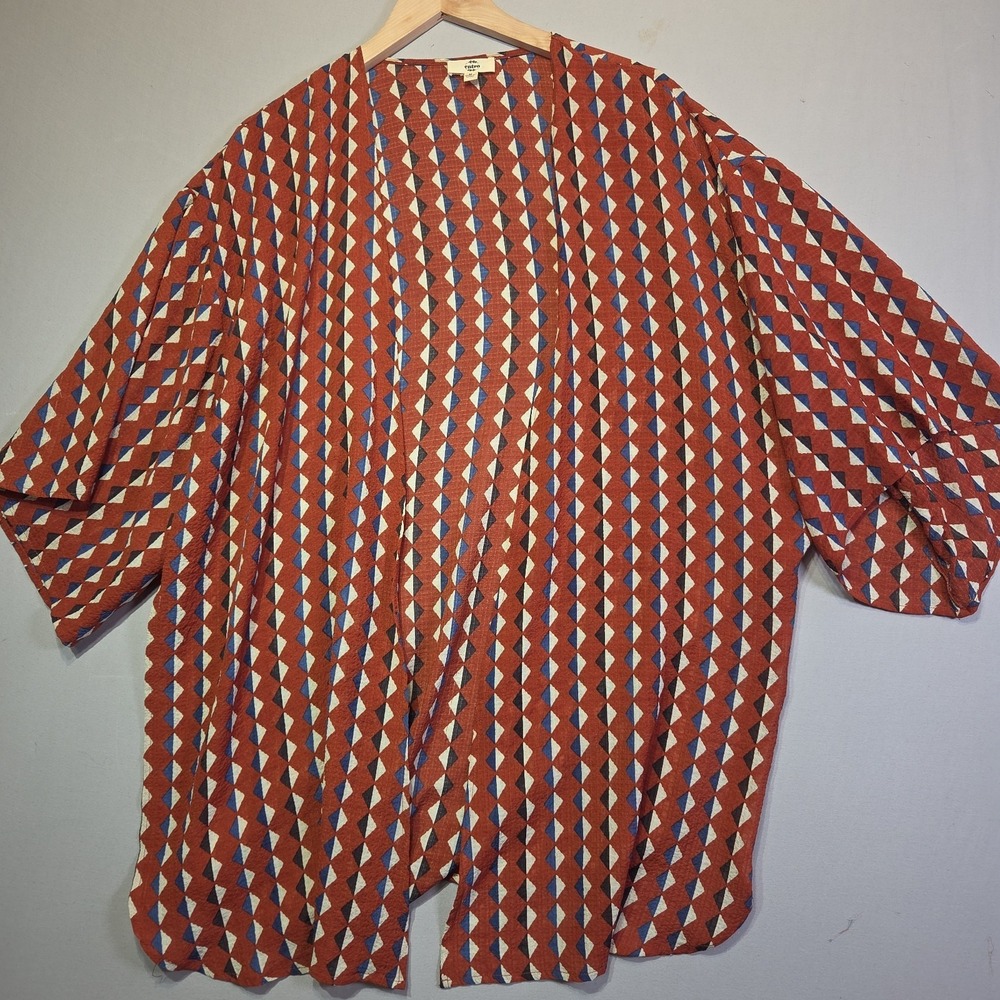 Entro Kimono Cardigan Womens Medium Rust Geometric Boho Open Front Lightweight‎